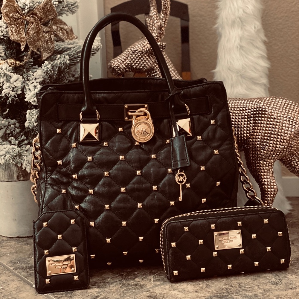 Authentic Michael Kors gold studded handbag set